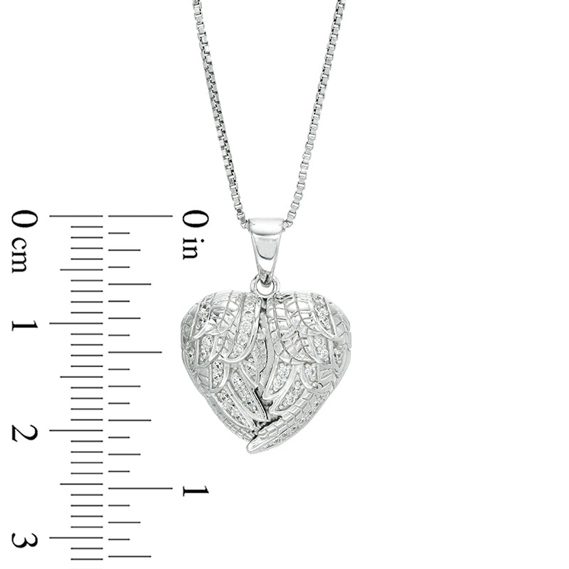 Main Image 4 of White Lab-Created Sapphire Angel Wings Heart Locket in Sterling Silver