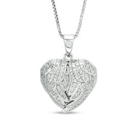 Lab-Created White Sapphire Angel Wings Heart Locket in Sterling Silver