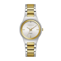 Ladies' Caravelle by Bulova Diamond Accent Two-Tone Watch with Silver-Tone Dial (Model: 45P108)