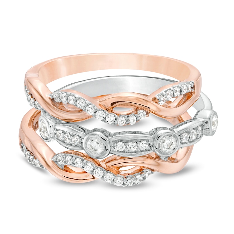 Convertibilities 3/8 CT. T.W. Diamond Station and Twist Three Piece Stackable Band Set in 10K Two-Tone Gold