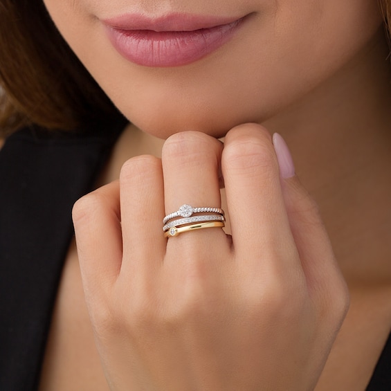 Convertibilities 1/5 CT. T.w. Diamond Rope Twist Three Piece Stackable Band Set in Sterling Silver and 10K Gold