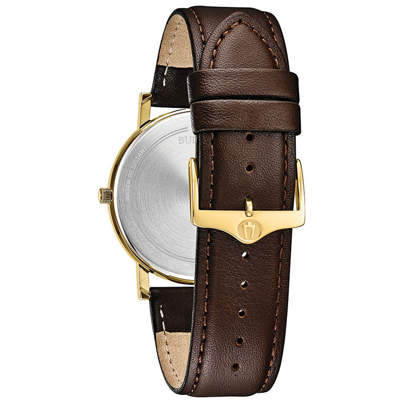 Main Image 3 of Men's Bulova Classic Gold-Tone Strap Watch with Blue Dial (Model: 97B177)