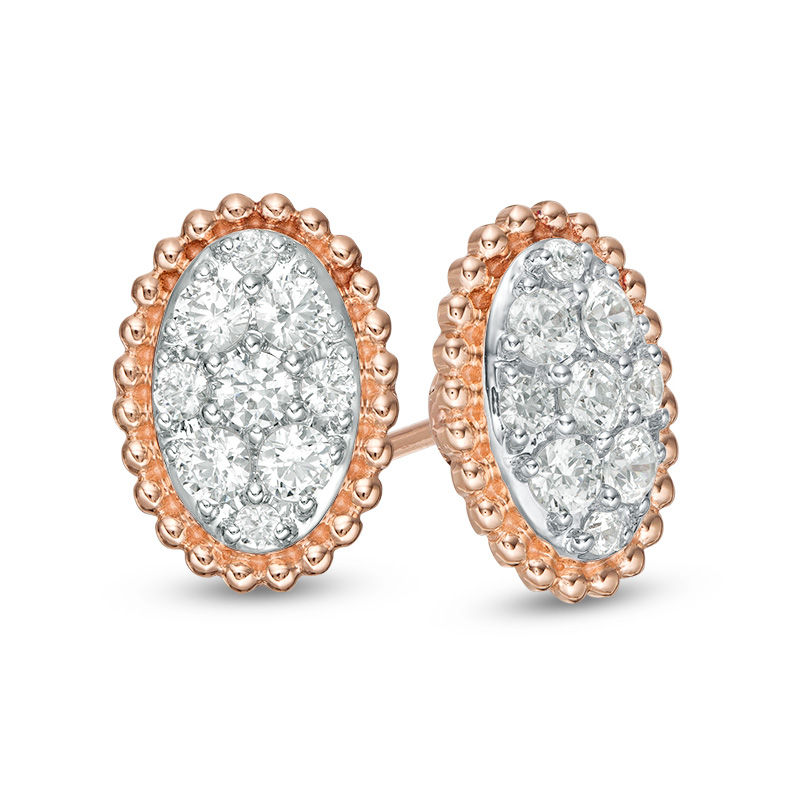 Main Image 1 of 5/8 CT. T.W. Composite Diamond Oval Beaded Frame Stud Earrings in 10K Rose Gold