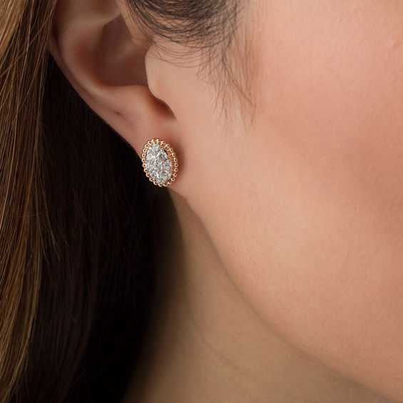 5/8 CT. T.w. Composite Diamond Oval Beaded Frame Stud Earrings in 10K Rose Gold