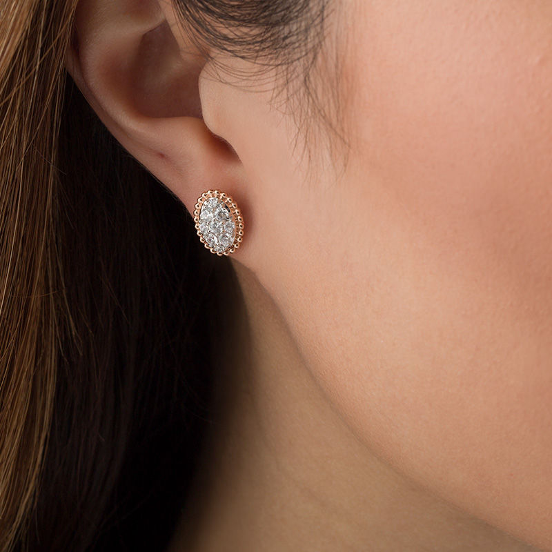 Main Image 2 of 5/8 CT. T.W. Composite Diamond Oval Beaded Frame Stud Earrings in 10K Rose Gold