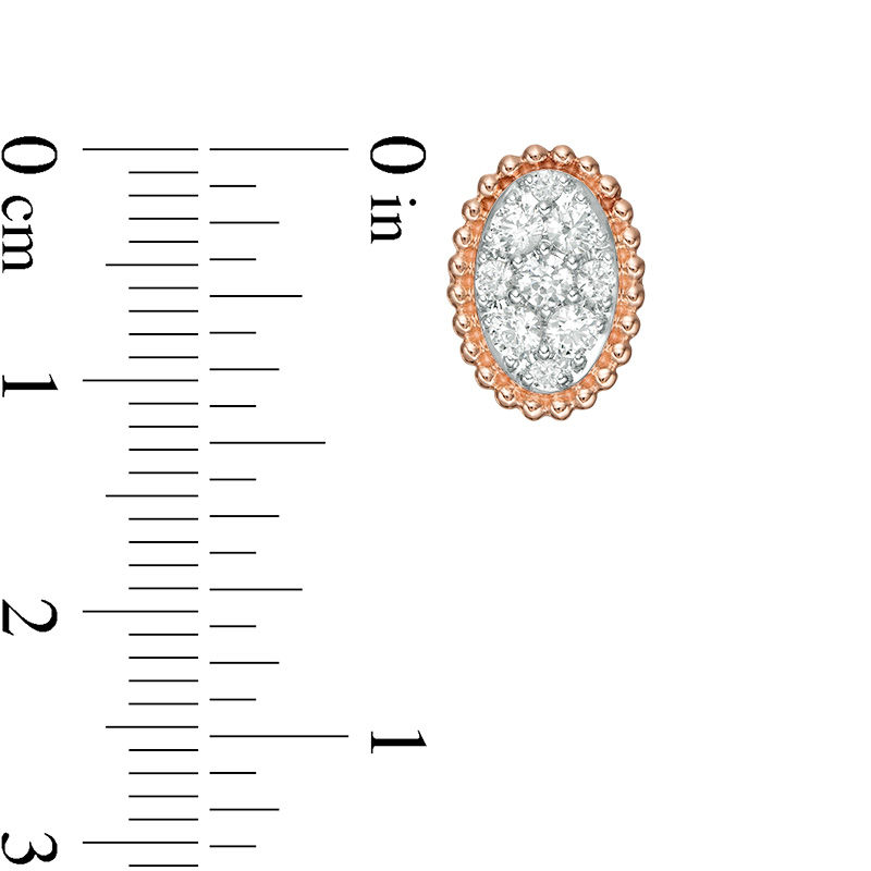 Main Image 3 of 5/8 CT. T.W. Composite Diamond Oval Beaded Frame Stud Earrings in 10K Rose Gold