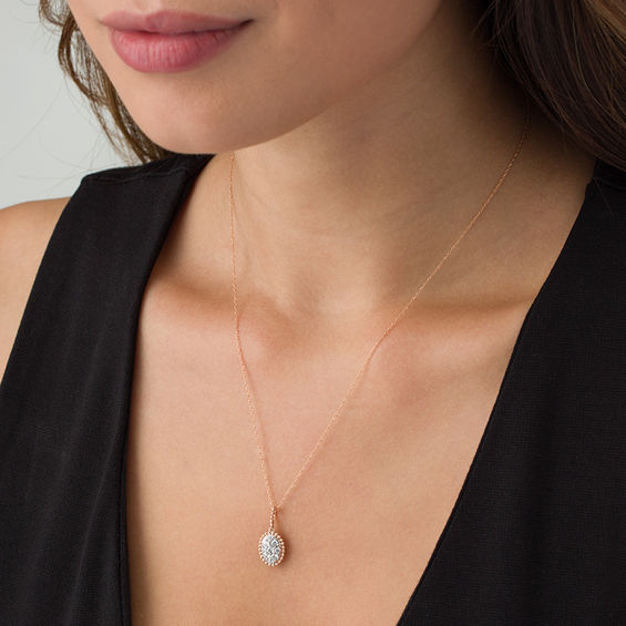 3/8 CT. T.w. Composite Diamond Oval Beaded Frame Pendant in 10K Rose Gold