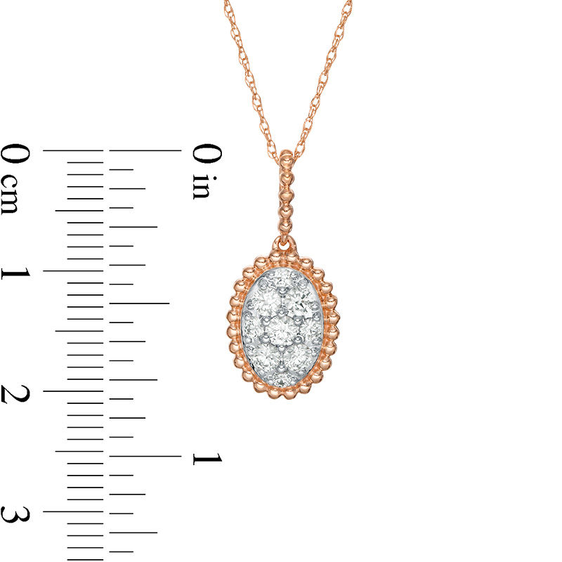 3/8 CT. T.W. Composite Diamond Oval Beaded Frame Pendant in 10K Rose Gold