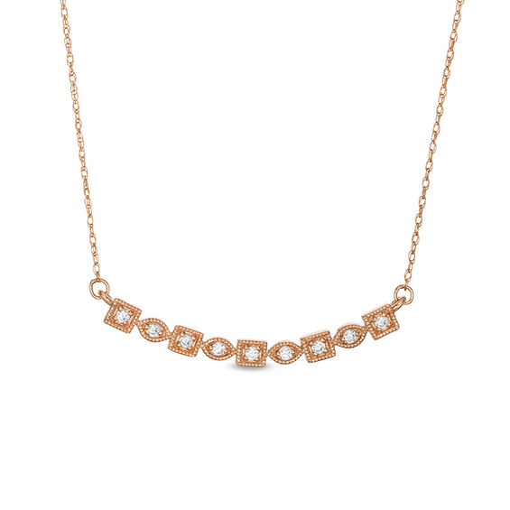 1/8 CT. T.w. Diamond Alternating Marquise and Square Bar Vintage-Style Necklace in 10K Rose Gold