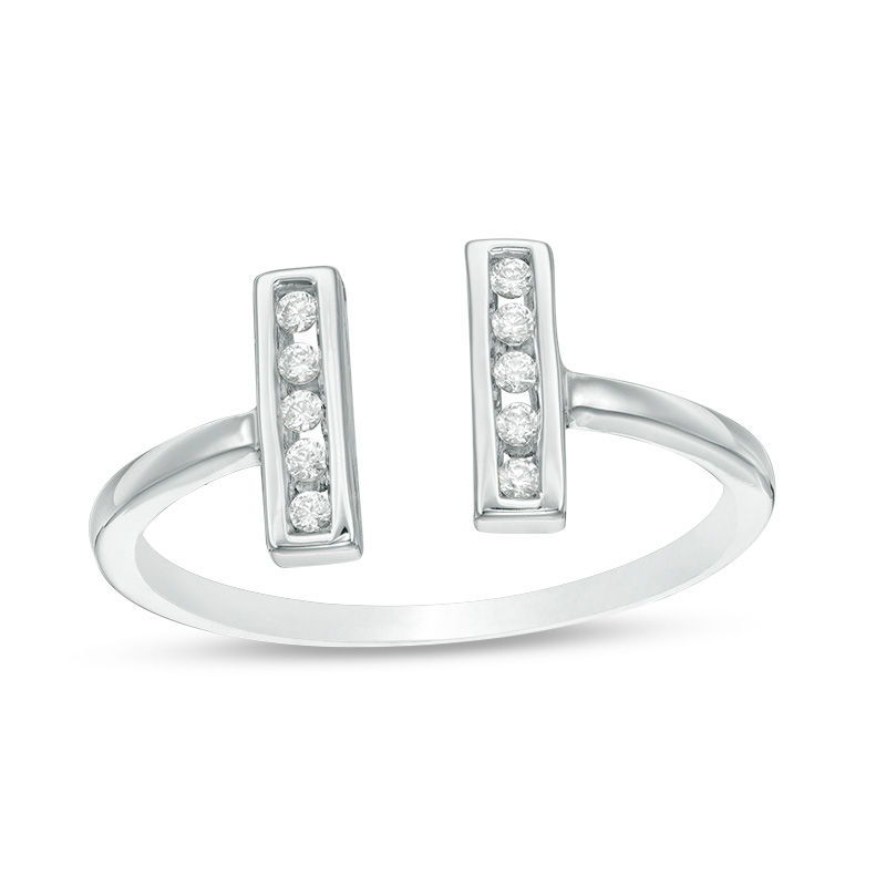 Main Image 1 of 1/8 CT. T.W. Diamond Double Vertical Bar Open Ring in 10K White Gold