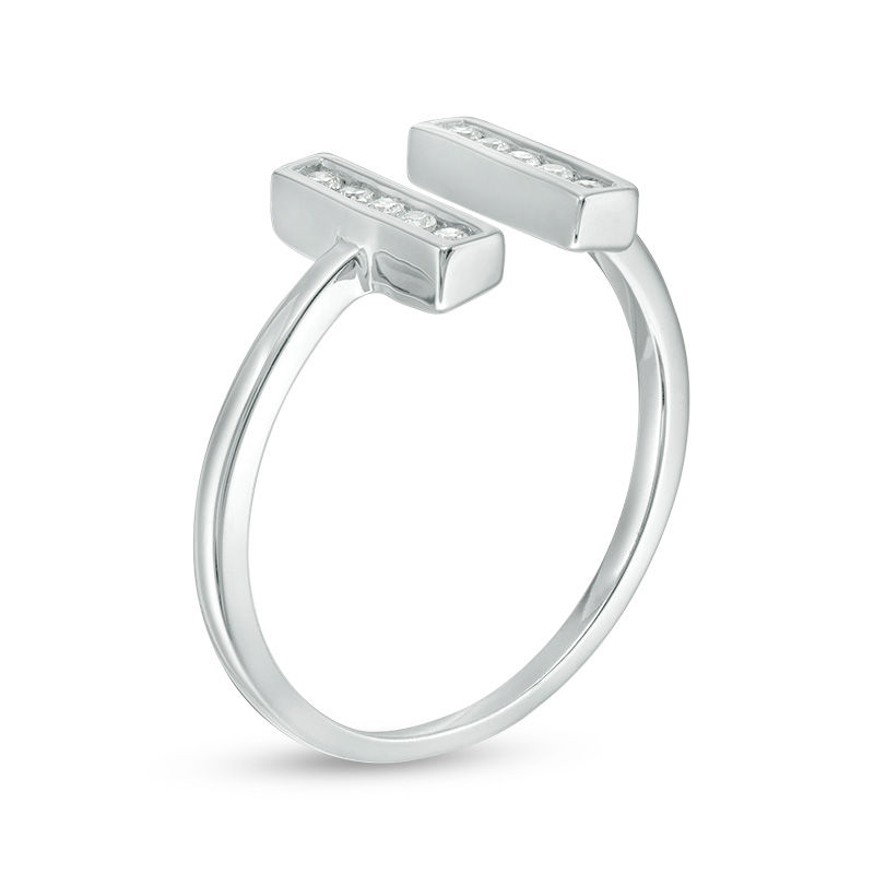 Main Image 2 of 1/8 CT. T.W. Diamond Double Vertical Bar Open Ring in 10K White Gold