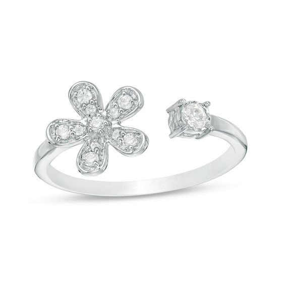 1/6 CT. T.w. Diamond Flower Open Ring in 10K White Gold