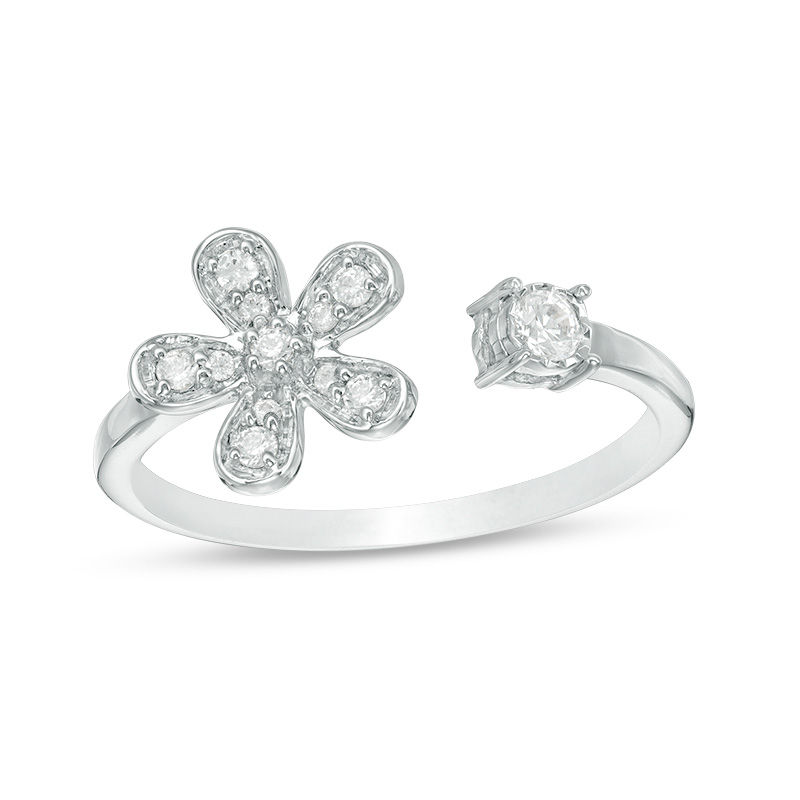 Main Image 1 of 1/6 CT. T.W. Diamond Flower Open Ring in 10K White Gold