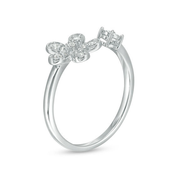 1/6 CT. T.w. Diamond Flower Open Ring in 10K White Gold