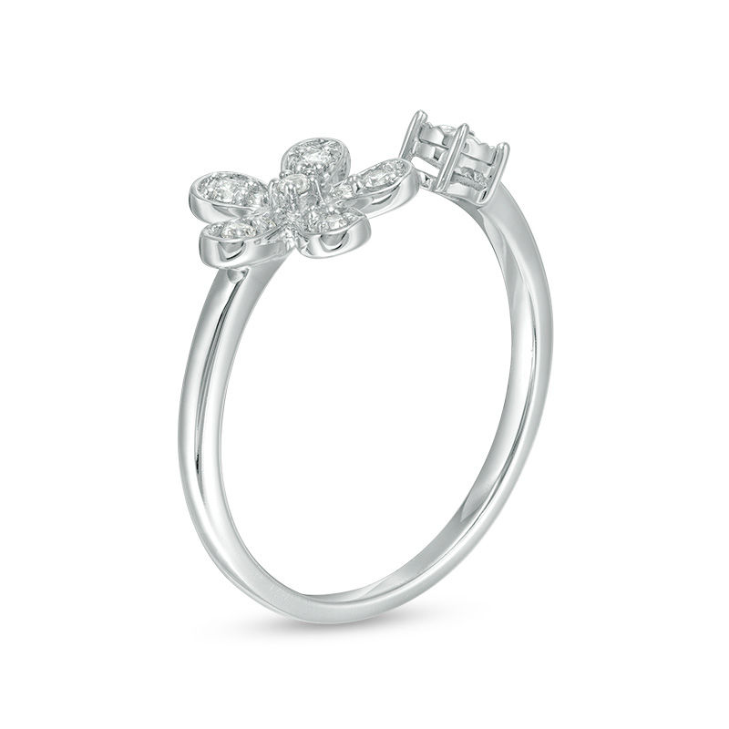 Main Image 2 of 1/6 CT. T.W. Diamond Flower Open Ring in 10K White Gold