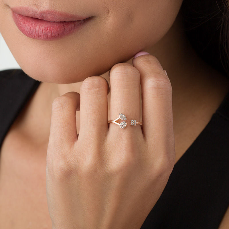 Main Image 3 of 1/8 CT. T.W. Diamond Geometric Shapes Open Ring in 10K Rose Gold