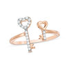 Thumbnail Image 1 of 1/10 CT. T.W. Diamond Double Heart-Top Key Open Ring in 10K Rose Gold