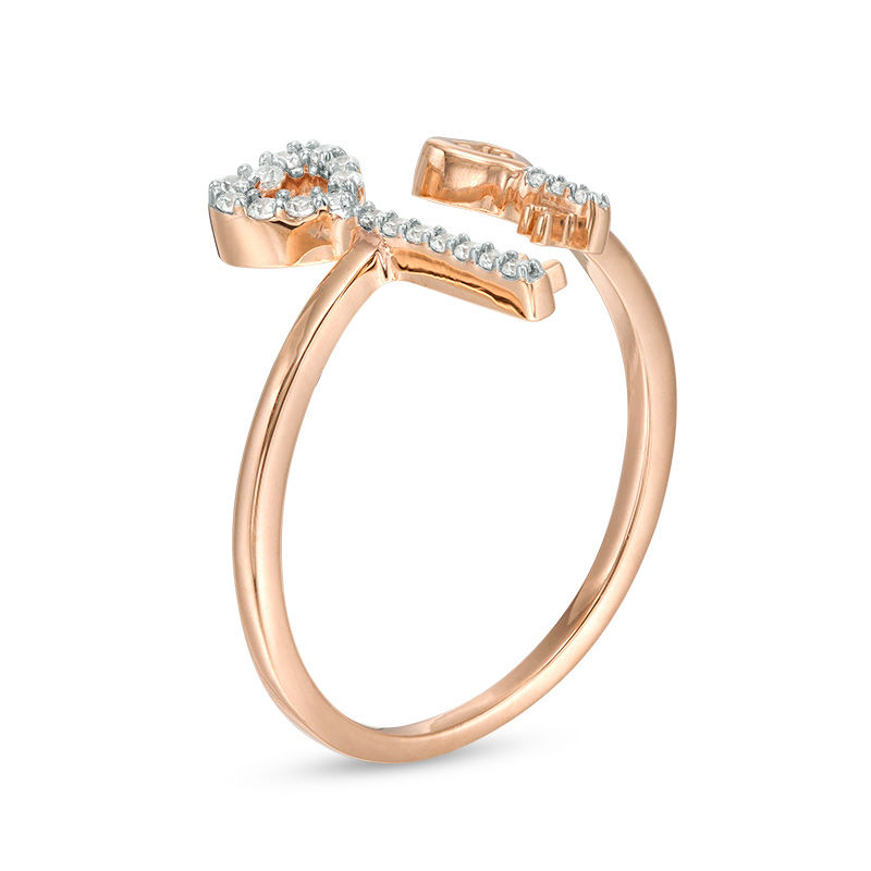 Main Image 2 of 1/10 CT. T.W. Diamond Double Heart-Top Key Open Ring in 10K Rose Gold