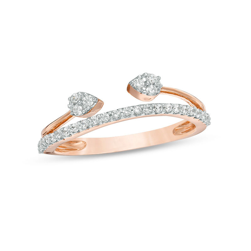 Main Image 1 of 1/5 CT. T.W. Diamond Pear-Shaped Wave Ring in 10K Rose Gold