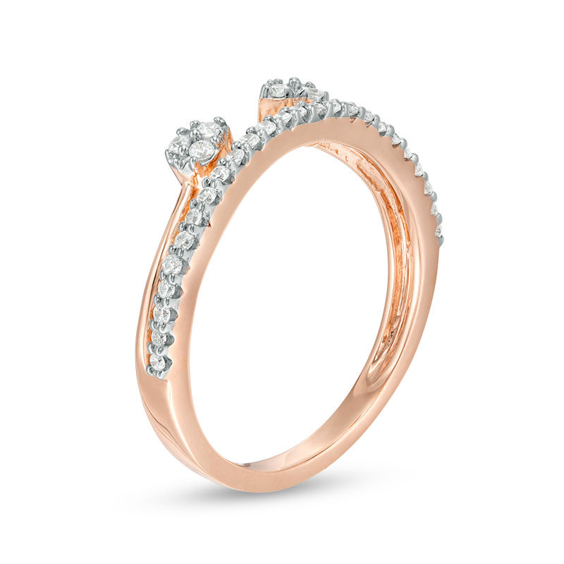 Main Image 2 of 1/5 CT. T.W. Diamond Pear-Shaped Wave Ring in 10K Rose Gold
