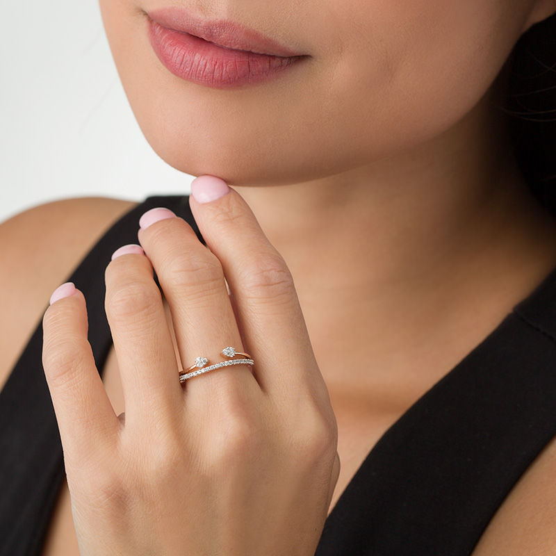 Main Image 3 of 1/5 CT. T.W. Diamond Pear-Shaped Wave Ring in 10K Rose Gold