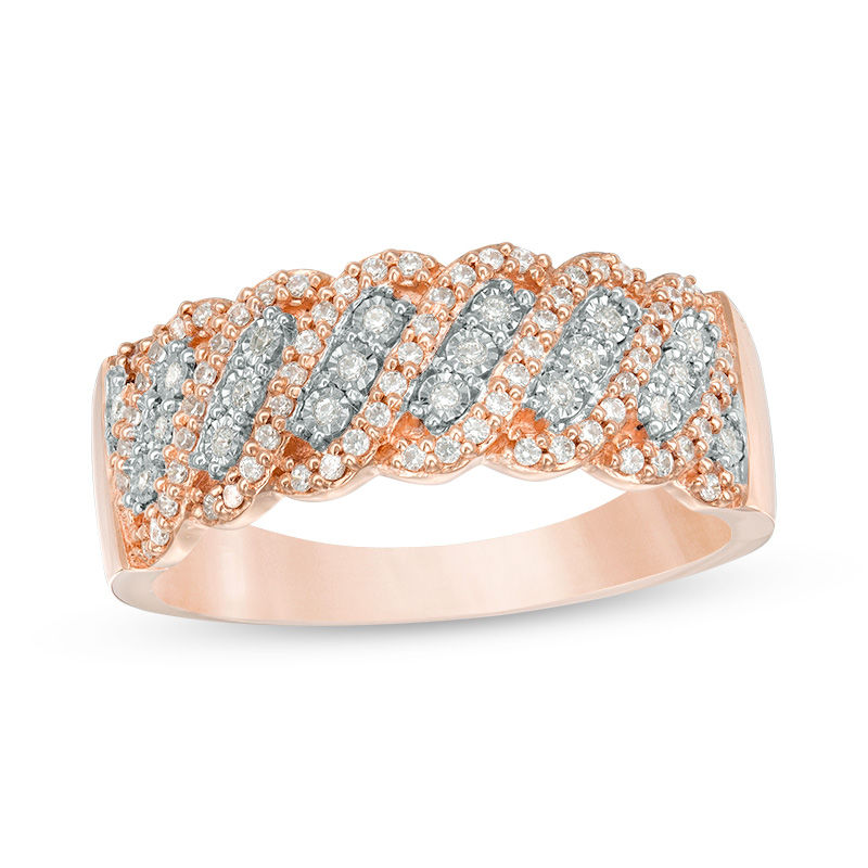Main Image 1 of 1/4 CT. T.W. Diamond Slant Wave Ring in 10K Two-Tone Gold