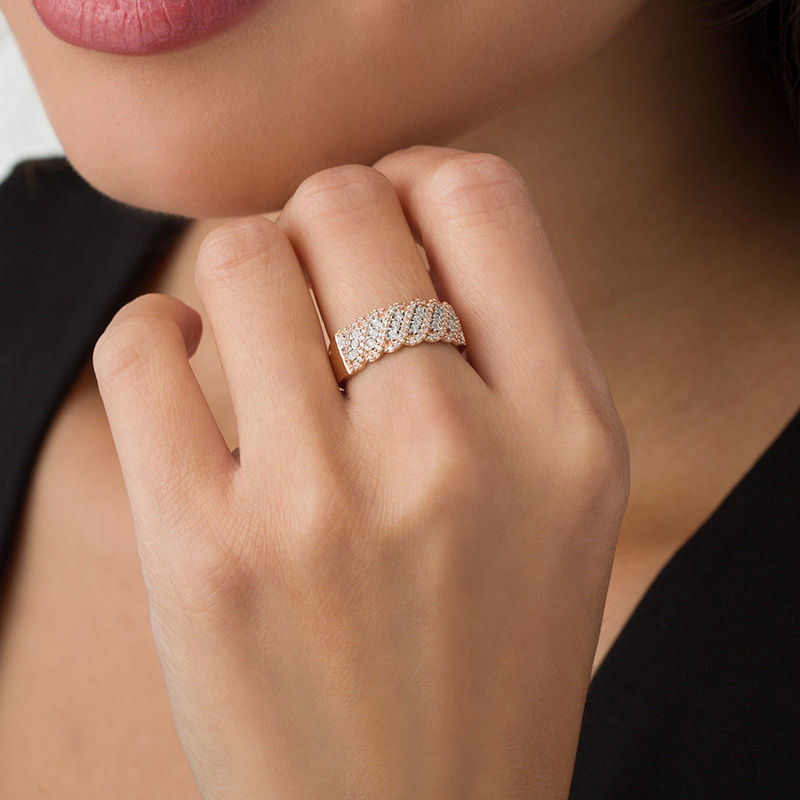 Main Image 3 of 1/4 CT. T.W. Diamond Slant Wave Ring in 10K Two-Tone Gold