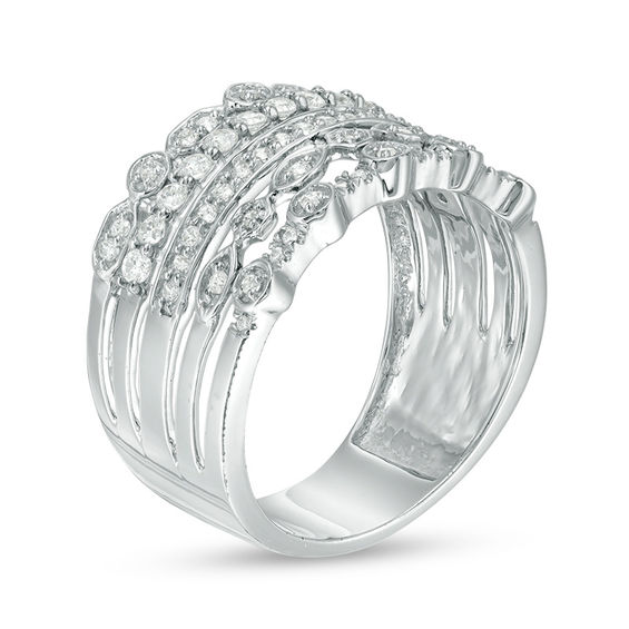 1/2 CT. T.w. Diamond Geometric Stacked Ring in 10K White Gold