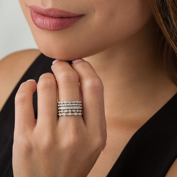 1/2 CT. T.w. Diamond Geometric Stacked Ring in 10K White Gold