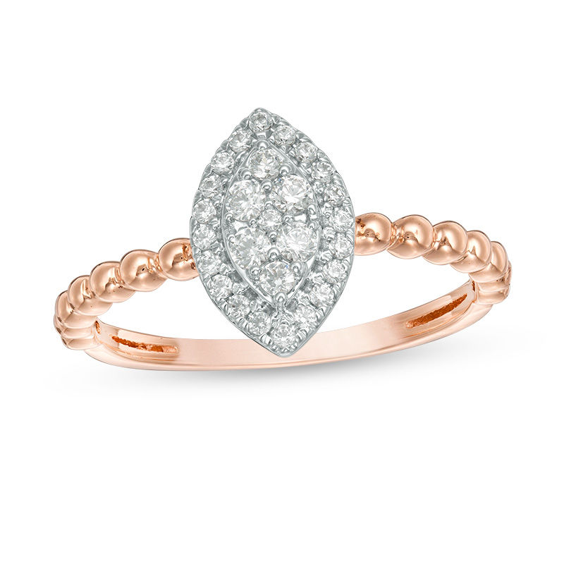 Main Image 1 of 1/5 CT. T.W. Composite Diamond Marquise Frame Beaded Shank Ring in 10K Rose Gold