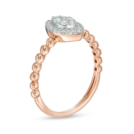 1/5 CT. T.w. Composite Diamond Marquise Frame Beaded Shank Ring in 10K Rose Gold