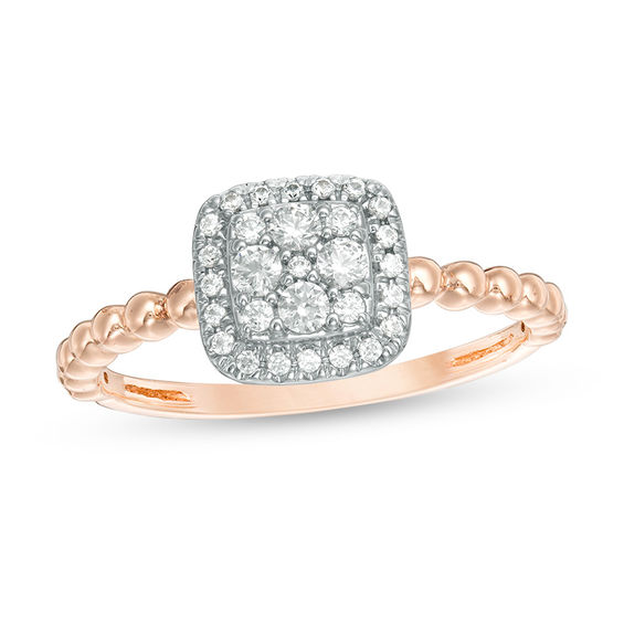 1/4 CT. T.w. Composite Diamond Cushion Frame Beaded Shank Ring in 10K Rose Gold