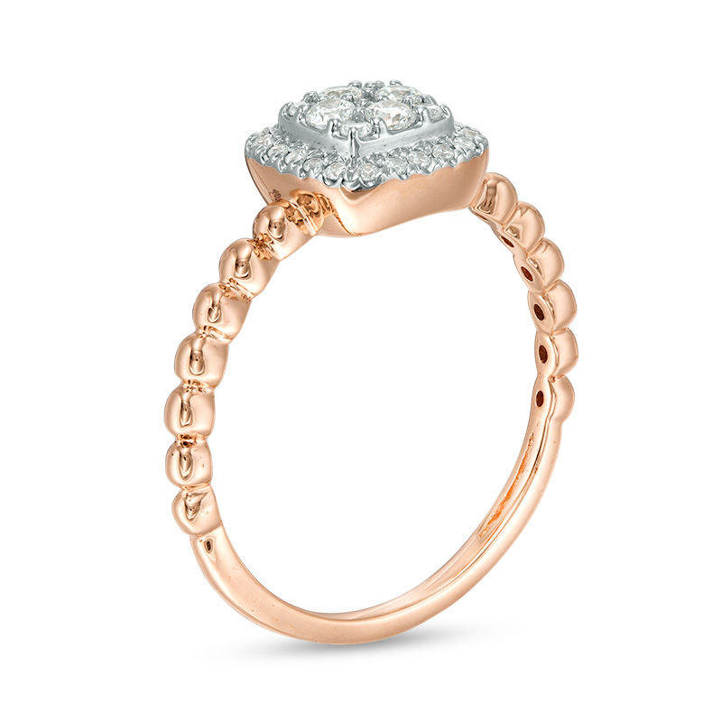 Main Image 2 of 1/4 CT. T.W. Composite Diamond Cushion Frame Beaded Shank Ring in 10K Rose Gold