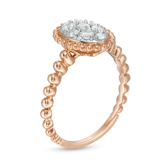 3/8 CT. T.w. Composite Diamond Oval Frame Beaded Shank Ring in 10K Rose Gold