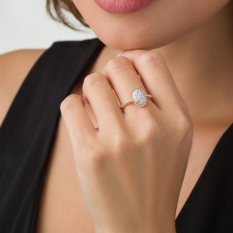 Main Image 3 of 3/8 CT. T.W. Composite Diamond Oval Frame Beaded Shank Ring in 10K Rose Gold