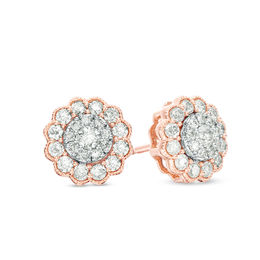 Diamond Studs Earrings Zales T W Composite Diamond Scallop Frame Vintage Style Stud Earrings In