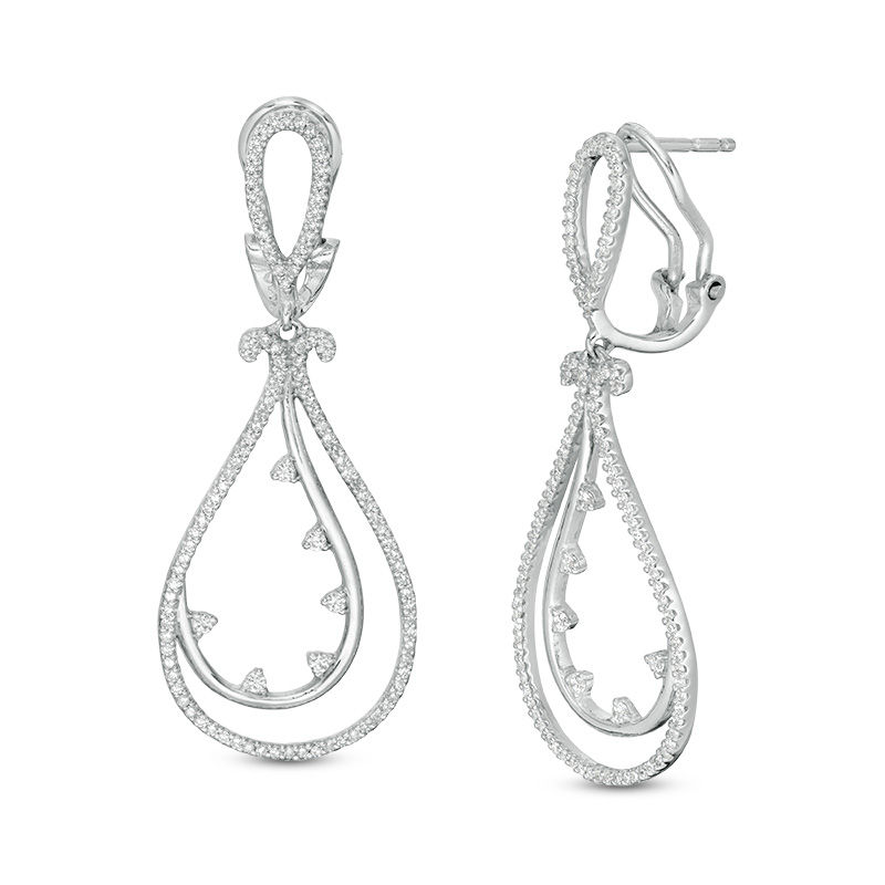 Main Image 1 of 1/2 CT. T.W. Diamond Double Loop Teardrop Earrings in 10K White Gold