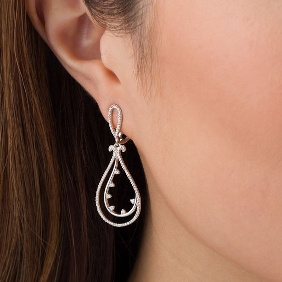 1/2 CT. T.w. Diamond Double Loop Teardrop Earrings in 10K White Gold