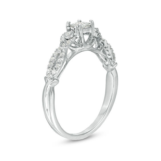 3/8 CT. T.w. Princess-Cut Diamond Three Stone Crossover Shank Engagement Ring in 10K White Gold