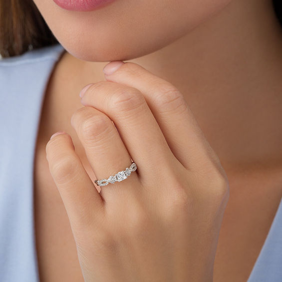 3/8 CT. T.w. Princess-Cut Diamond Three Stone Crossover Shank Engagement Ring in 10K White Gold