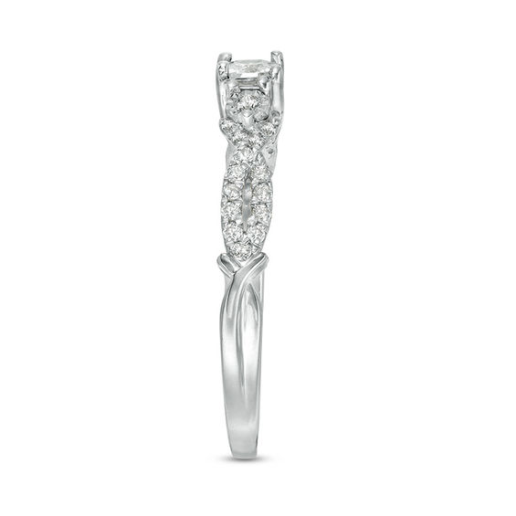 3/8 CT. T.w. Princess-Cut Diamond Three Stone Crossover Shank Engagement Ring in 10K White Gold