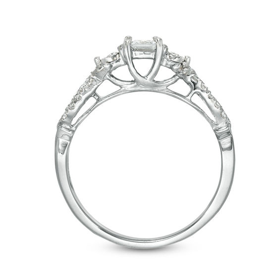3/8 CT. T.w. Princess-Cut Diamond Three Stone Crossover Shank Engagement Ring in 10K White Gold