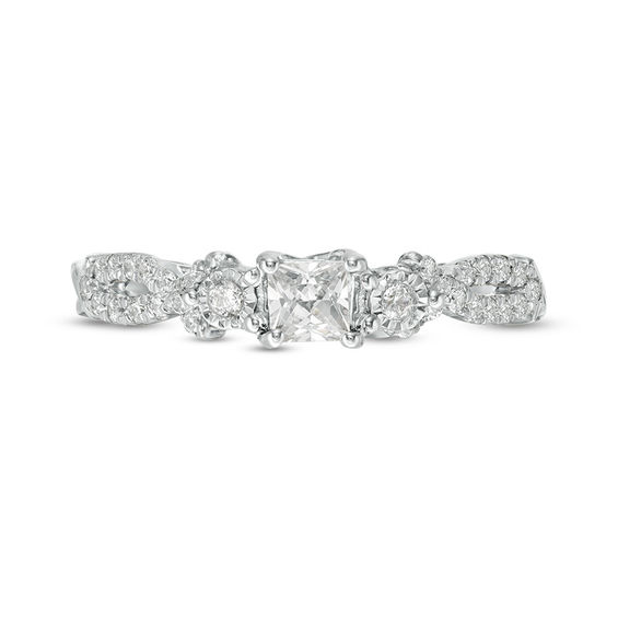 3/8 CT. T.w. Princess-Cut Diamond Three Stone Crossover Shank Engagement Ring in 10K White Gold