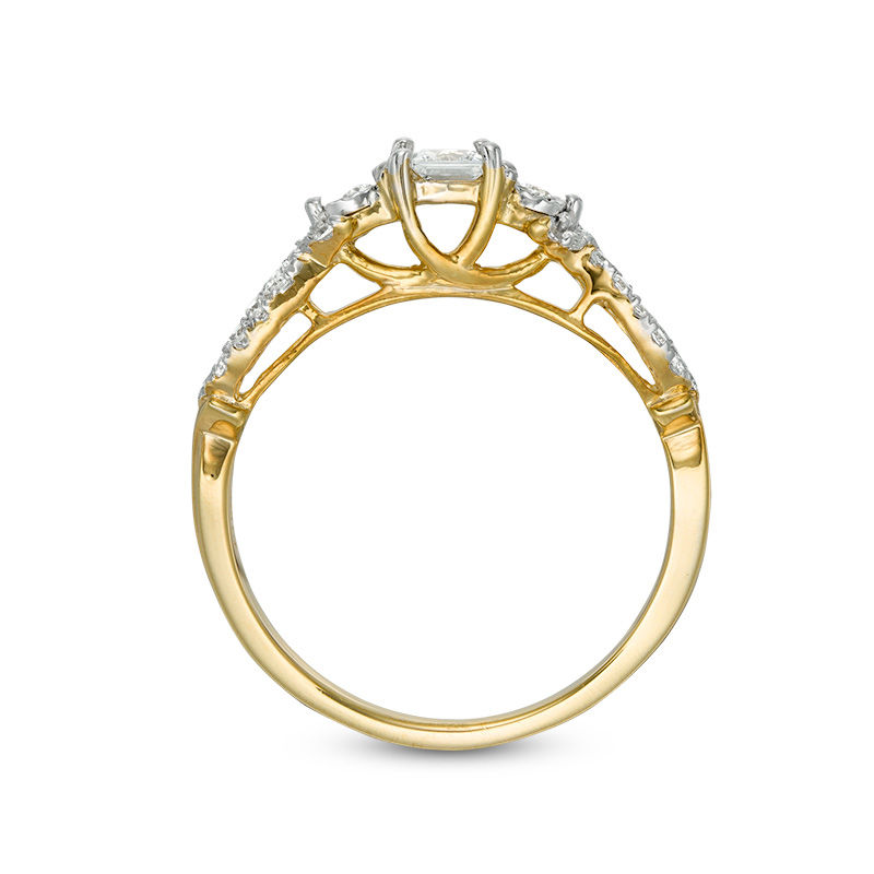 Main Image 5 of 3/8 CT. T.W. Princess-Cut Diamond Three Stone Crossover Shank Engagement Ring in 10K Gold