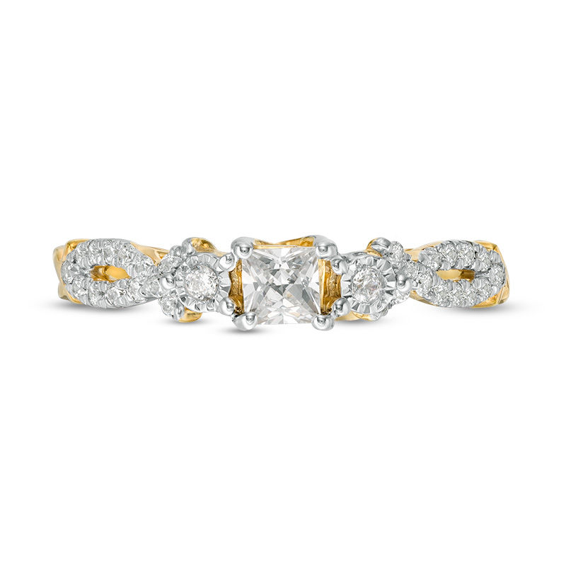 Main Image 6 of 3/8 CT. T.W. Princess-Cut Diamond Three Stone Crossover Shank Engagement Ring in 10K Gold