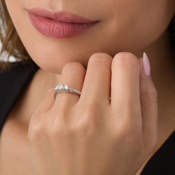 5/8 CT. T.w. Diamond Three Stone Engagement Ring in 10K White Gold