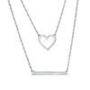 Thumbnail Image 1 of 1/15 CT. T.W. Diamond Heart Outline and Bar Double Strand Necklace in Sterling Silver - 20"