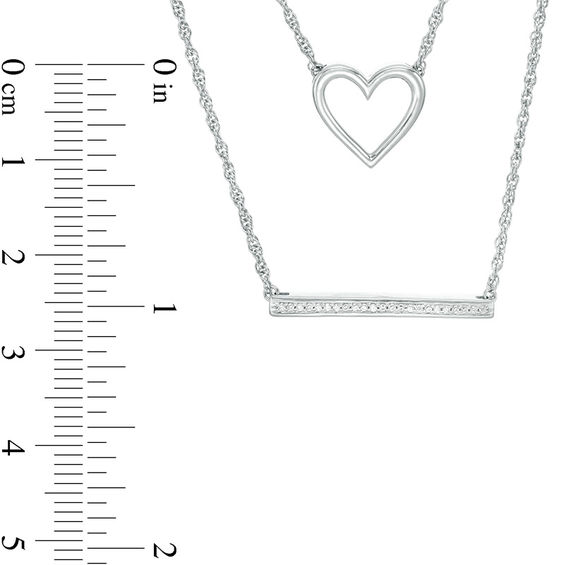 1/15 CT. T.w. Diamond Heart Outline and Bar Double Strand Necklace in Sterling Silver - 20"