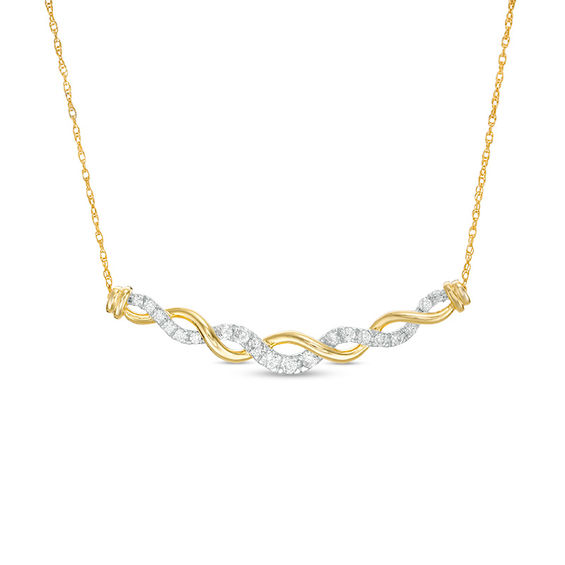 3/4 CT. T.w. Diamond Twist Braid Curved Bar Necklace in 10K Gold