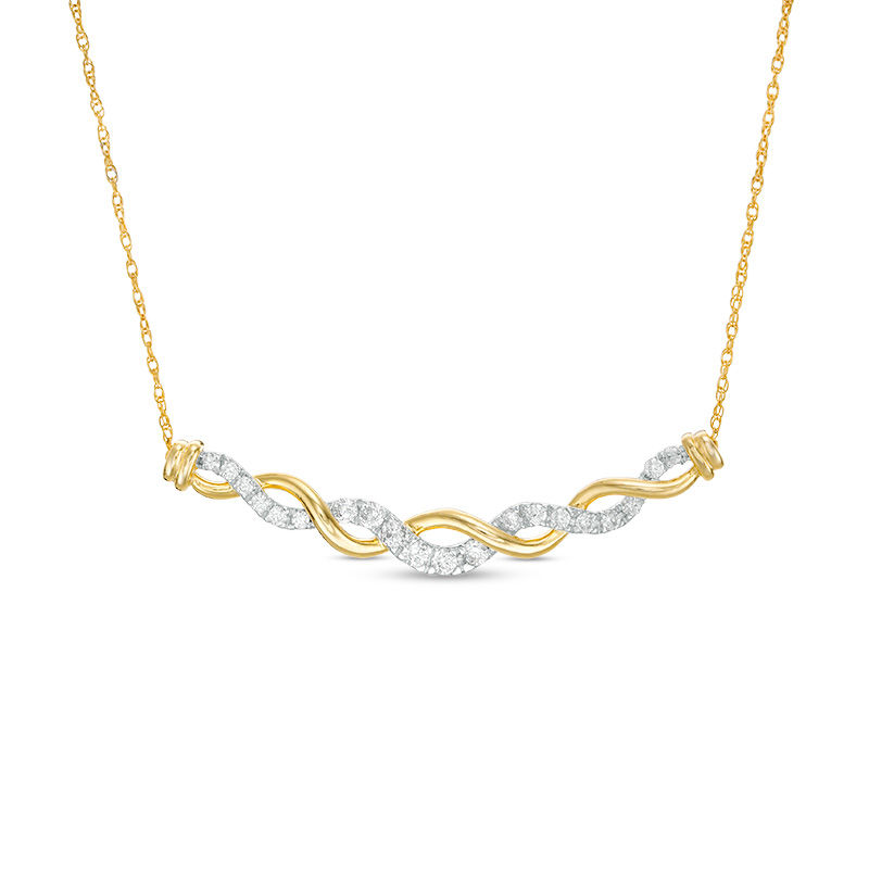Main Image 1 of 3/4 CT. T.W. Diamond Twist Braid Curved Bar Necklace in 10K Gold